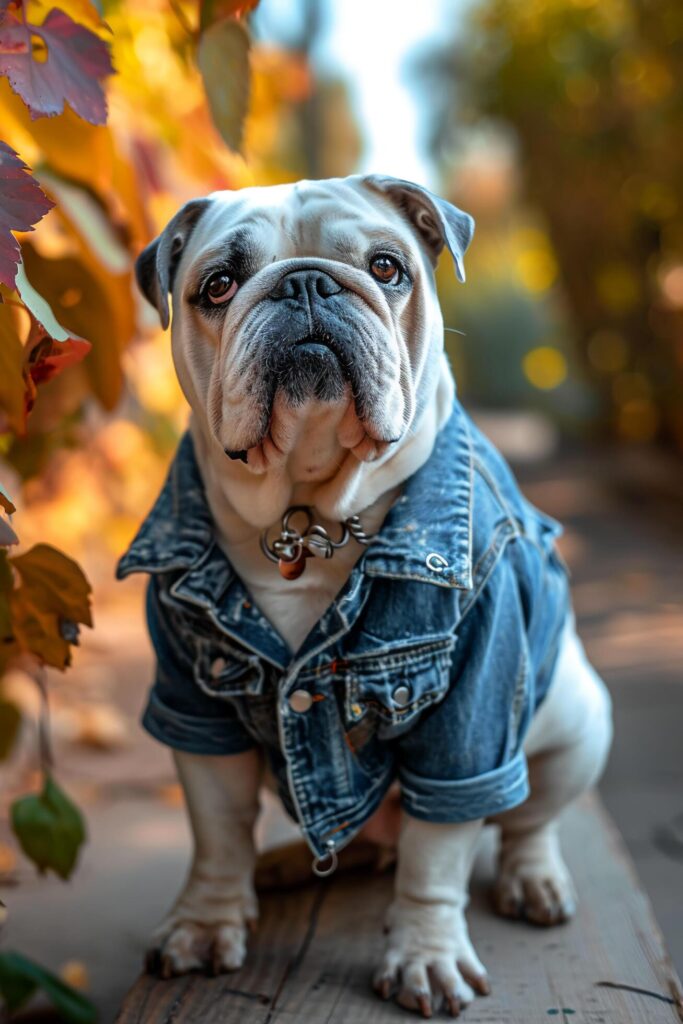 Bulldog Chic Street-Style Vibes in a Denim Jacket Free Photo