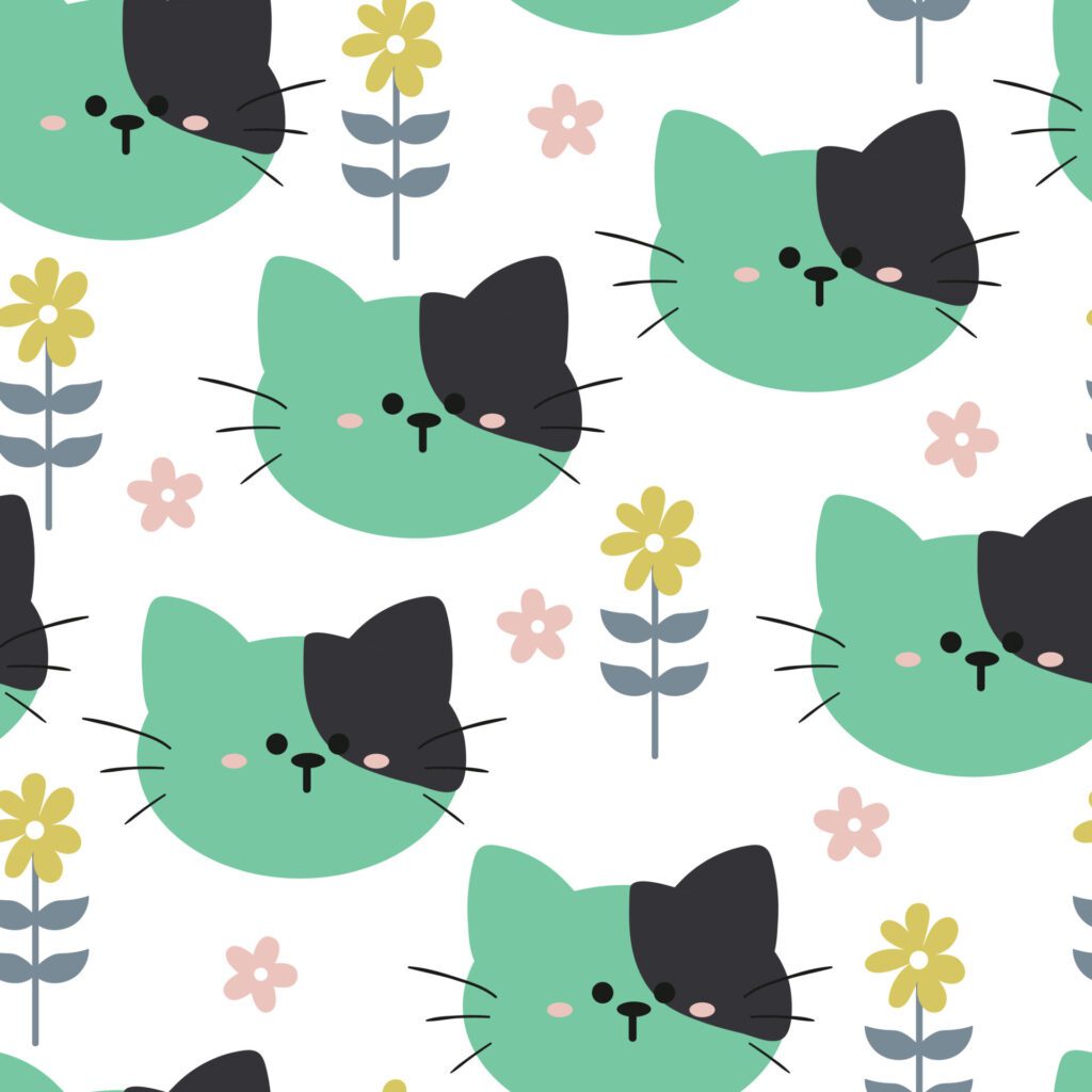 seamless pattern hand drawing cartoon cat and flower. for kids wallpaper, fabric print, textile, gift wrapping paper Free Vector