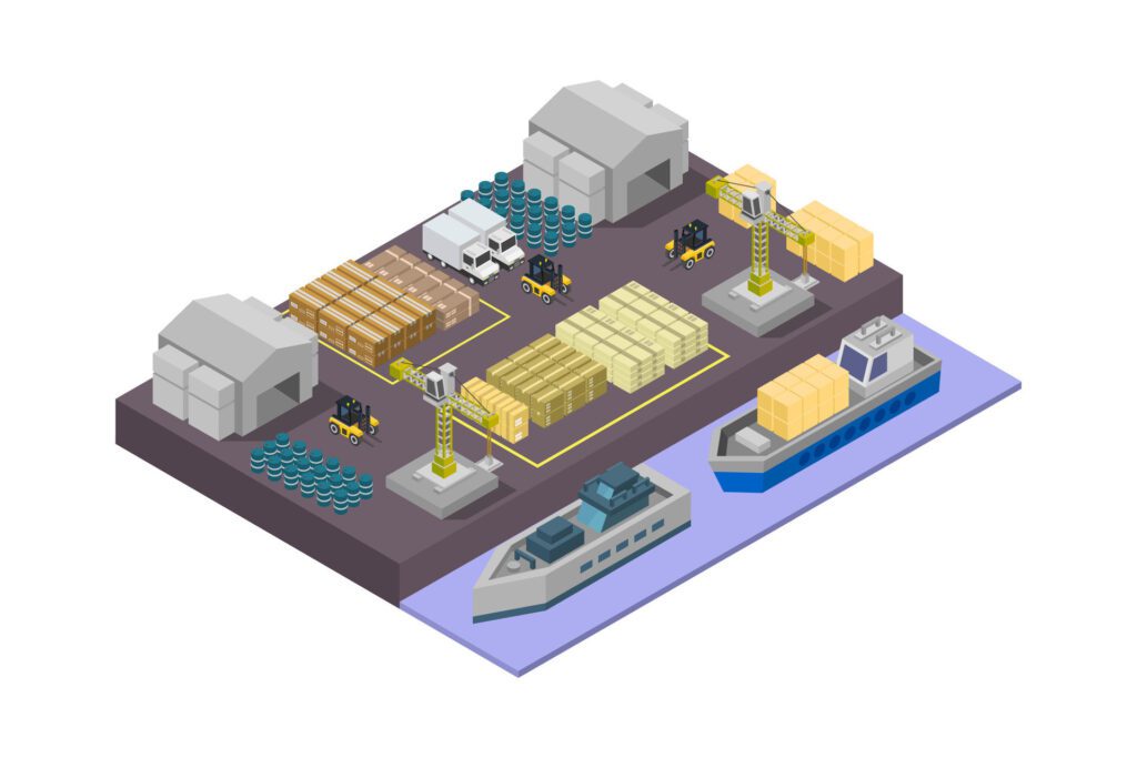 Seaport isometric on white background Free Vector