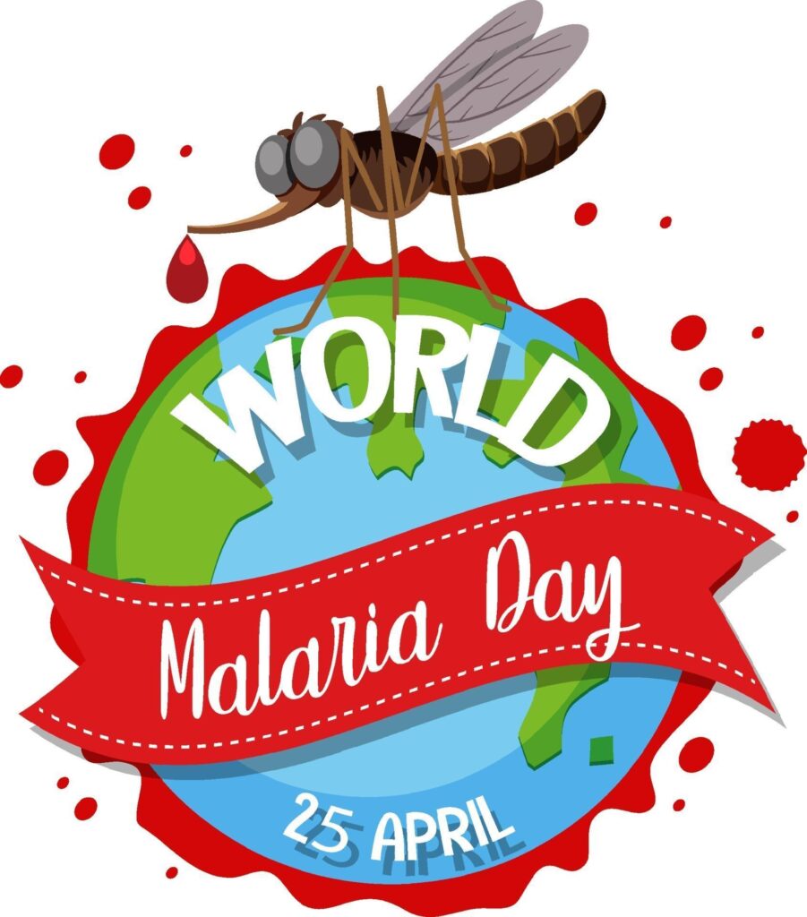 World Malaria Day logo or banner with mosquito standing on the globe Stock Free