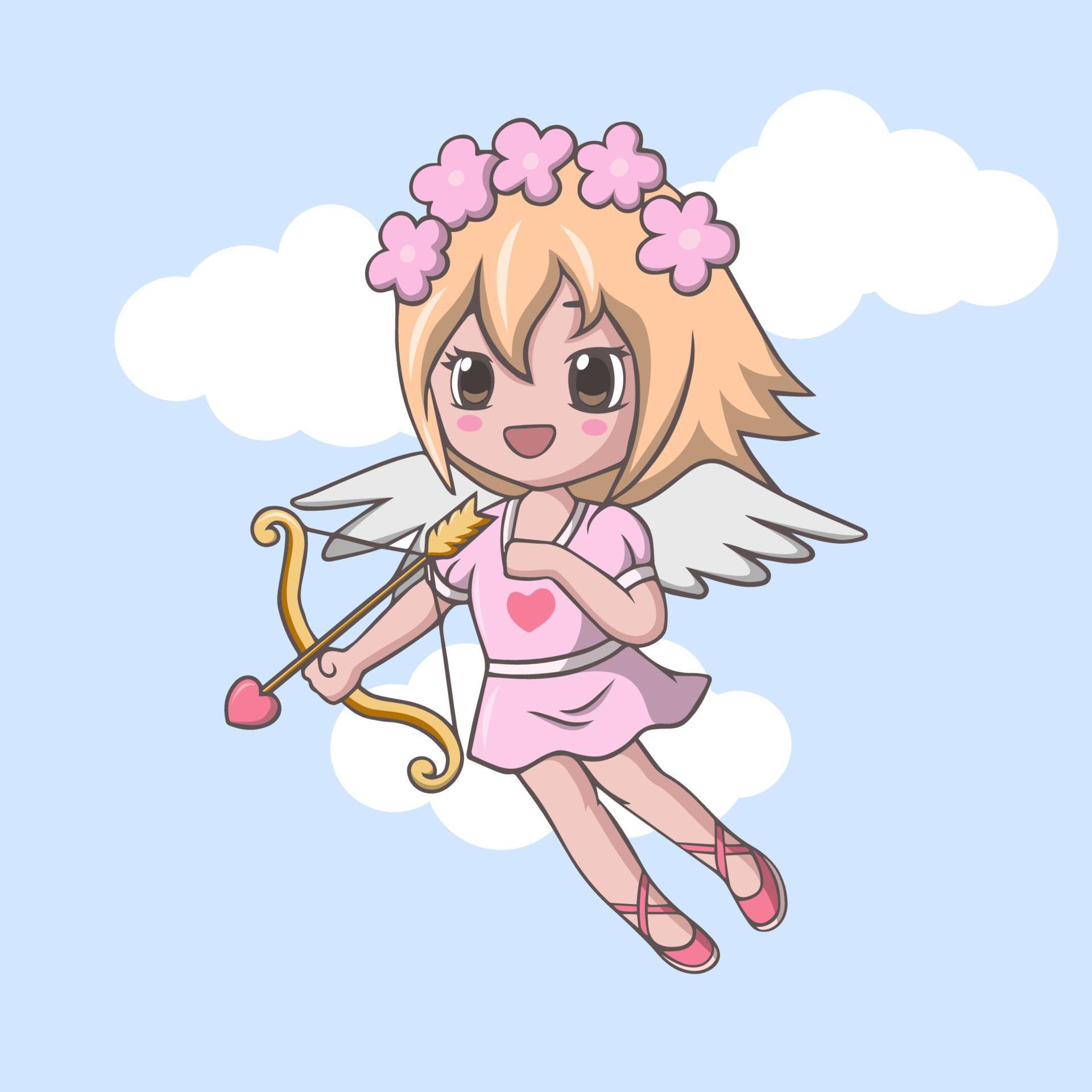 Cute little girl cupid with bow and arrow Stock Free