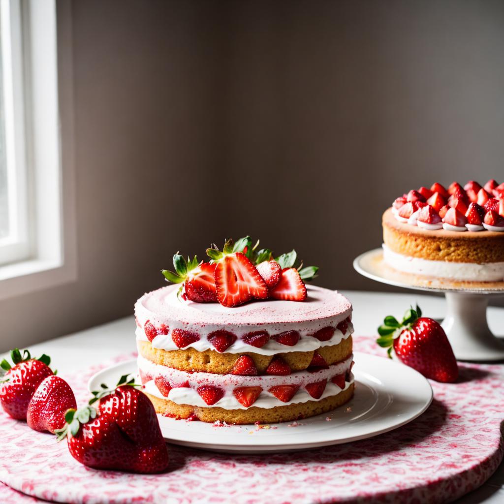 Strawberry cake on a by @ai_generated