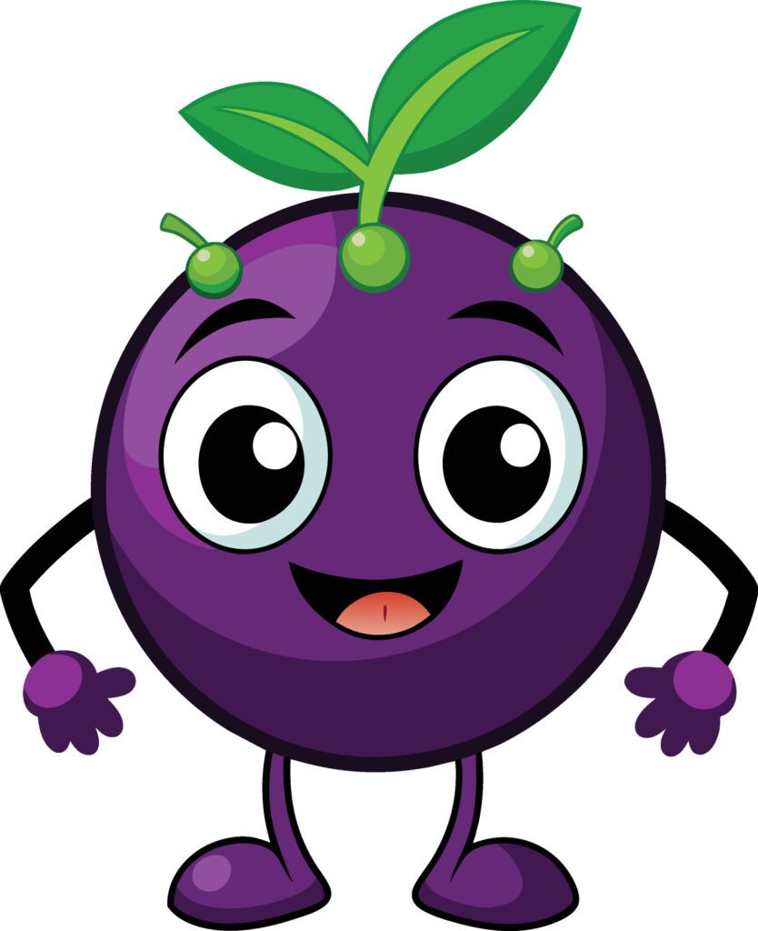 Purple plum fruit cartoon character isolated on white background illustration. Free Vector