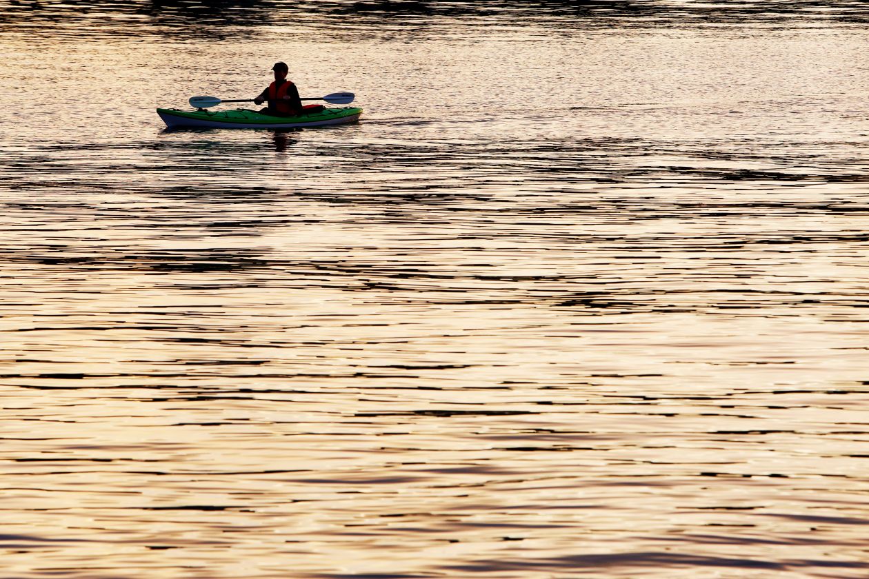 Kayak On Golden River Stock Free