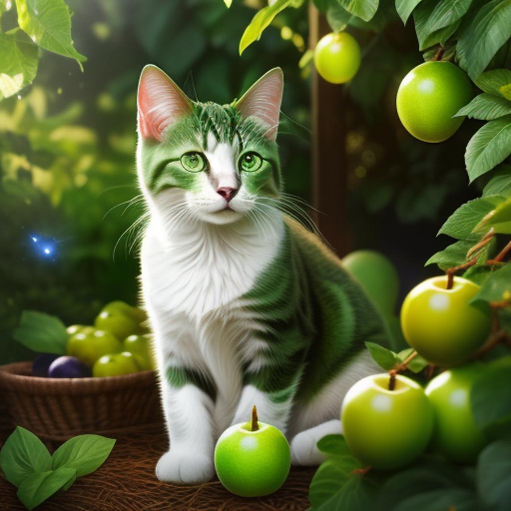 Green cat with bright by @ai_generated