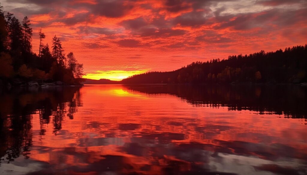 Majestic mountain range reflects tranquil sunset colors generated by AI Stock Free