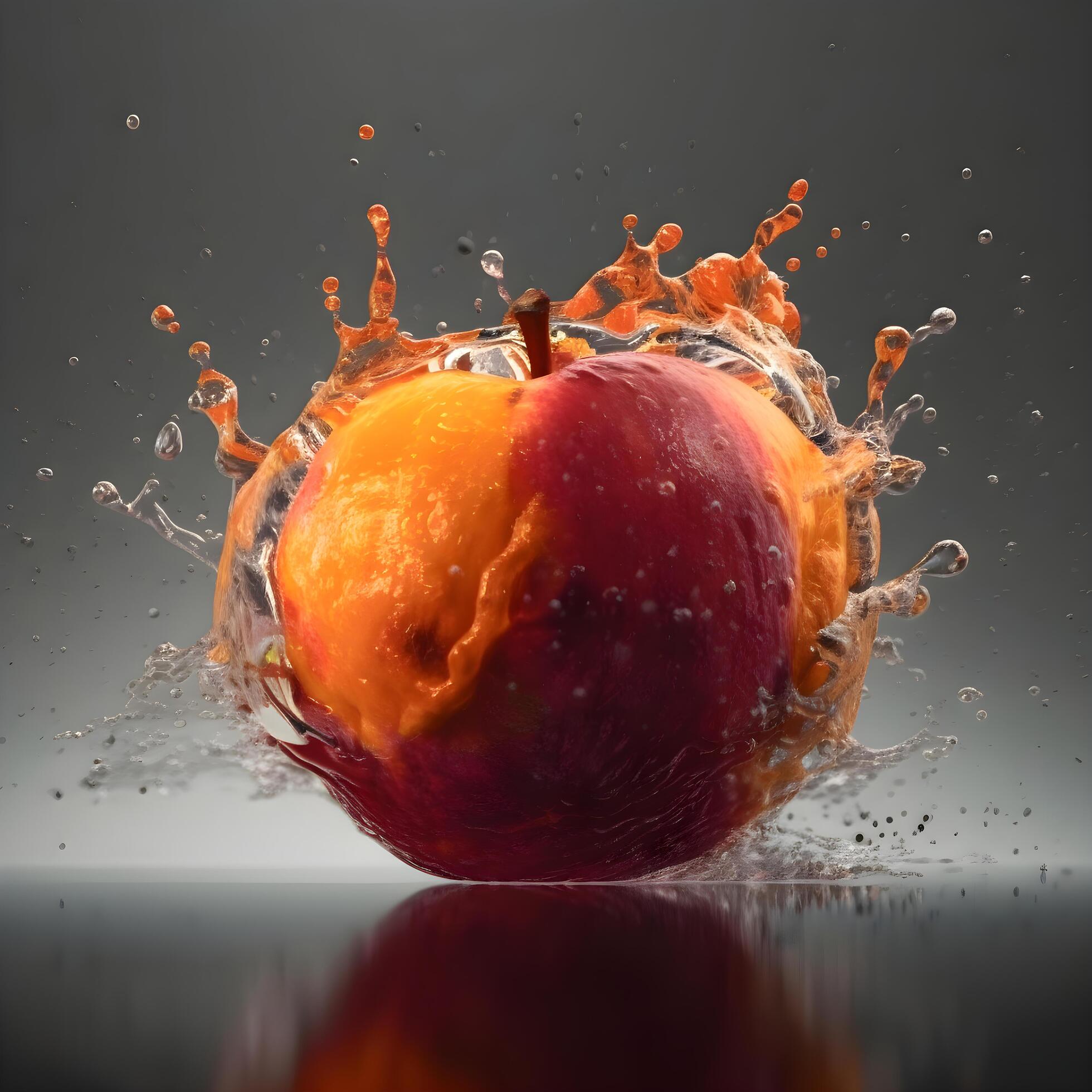 Fresh peach falling into water with splash on black background. Healthy food concept., Image Stock Free