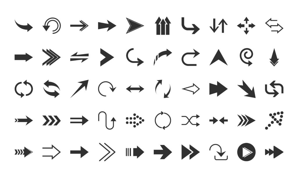 arrows direction guide cursor web navigation icons set silhouette style Stock Free