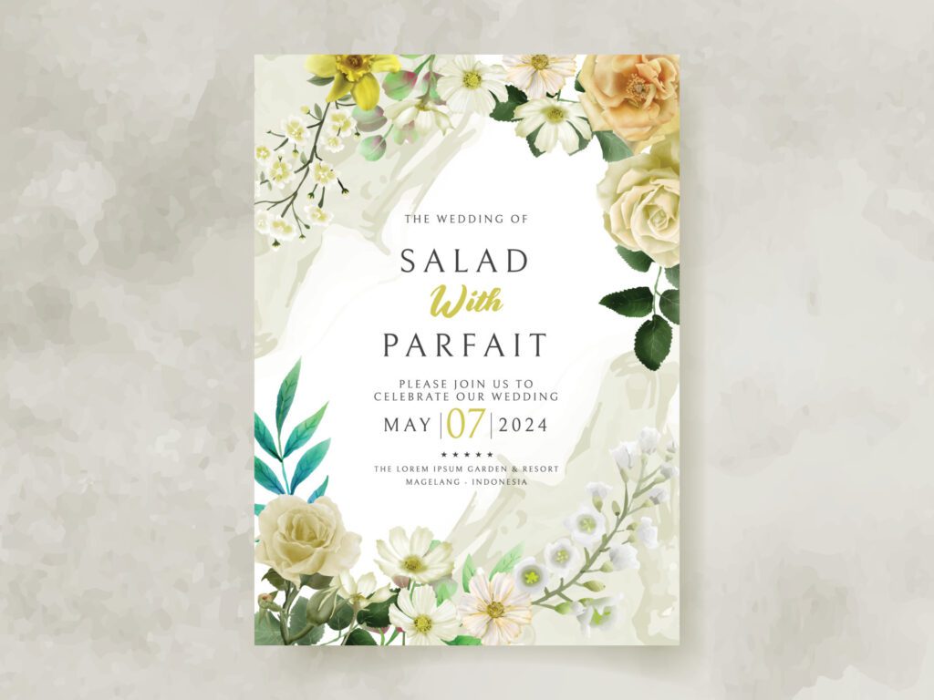 wedding invitation card with yellow flowers illustration Free Vector