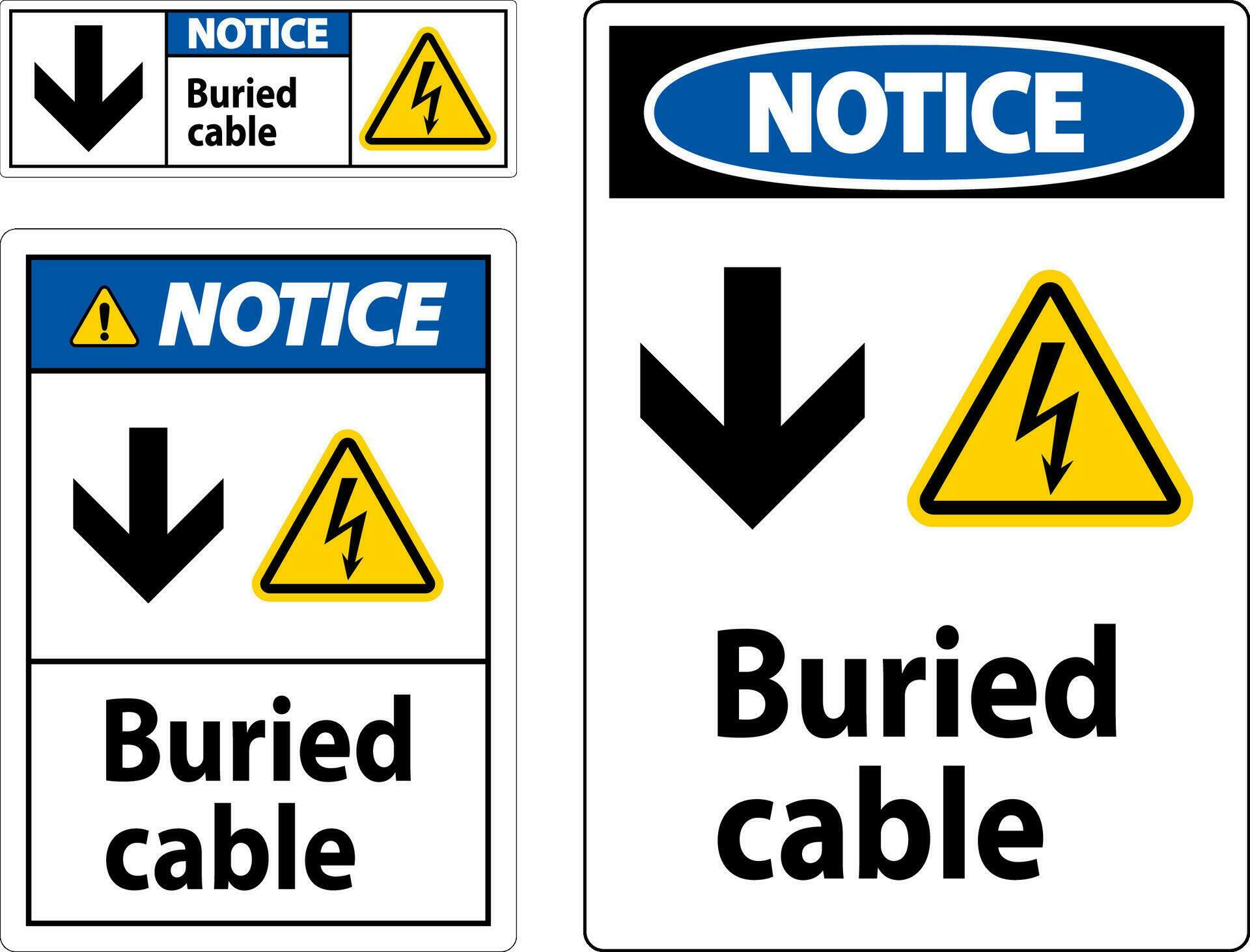 Notice Sign Buried Cable With Down Arrow and Electric Shock Symbol Stock Free