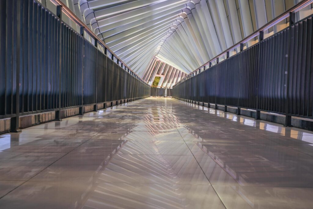 Corridor way on the destination travel bridge. The photo is suitable to use for travel destination background and traveling content media. Stock Free