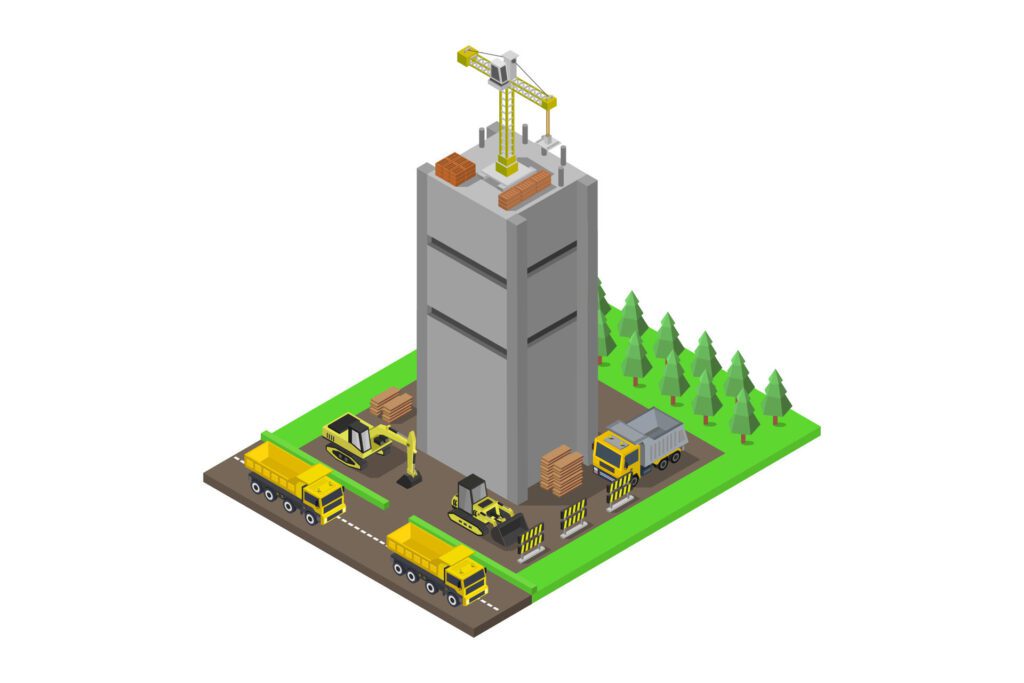 Building under construction isometric on white background Free Vector