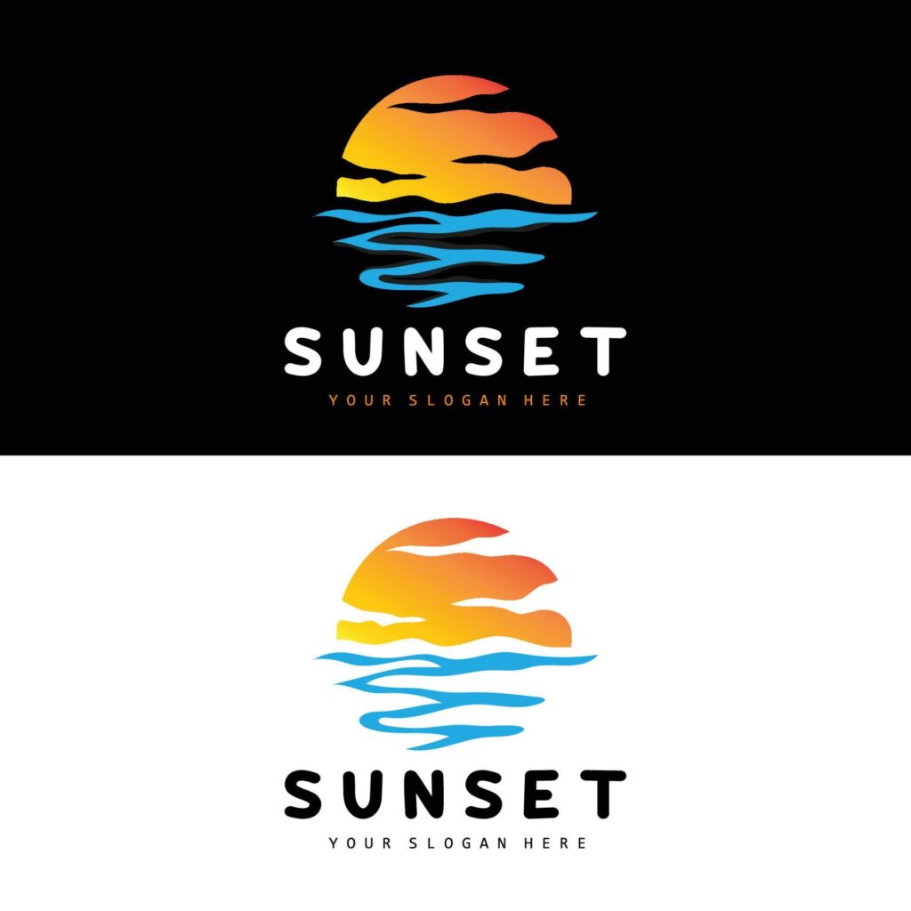 Sunset Logo, Beach Design, River And Sun Illustration, Vector Enjoying The Twilight Stock Free and Free SVG