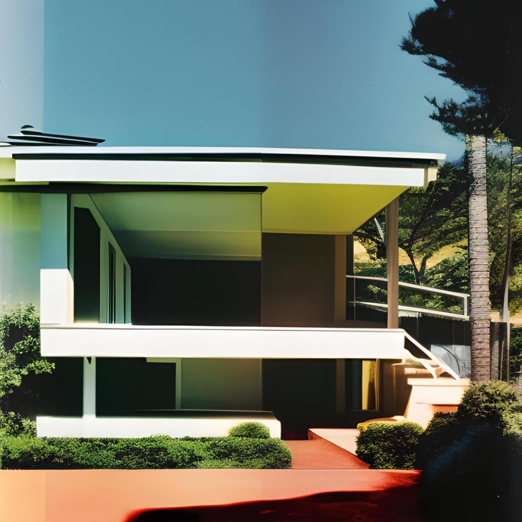 mid century modern style house overlooking the ocean Stock Free