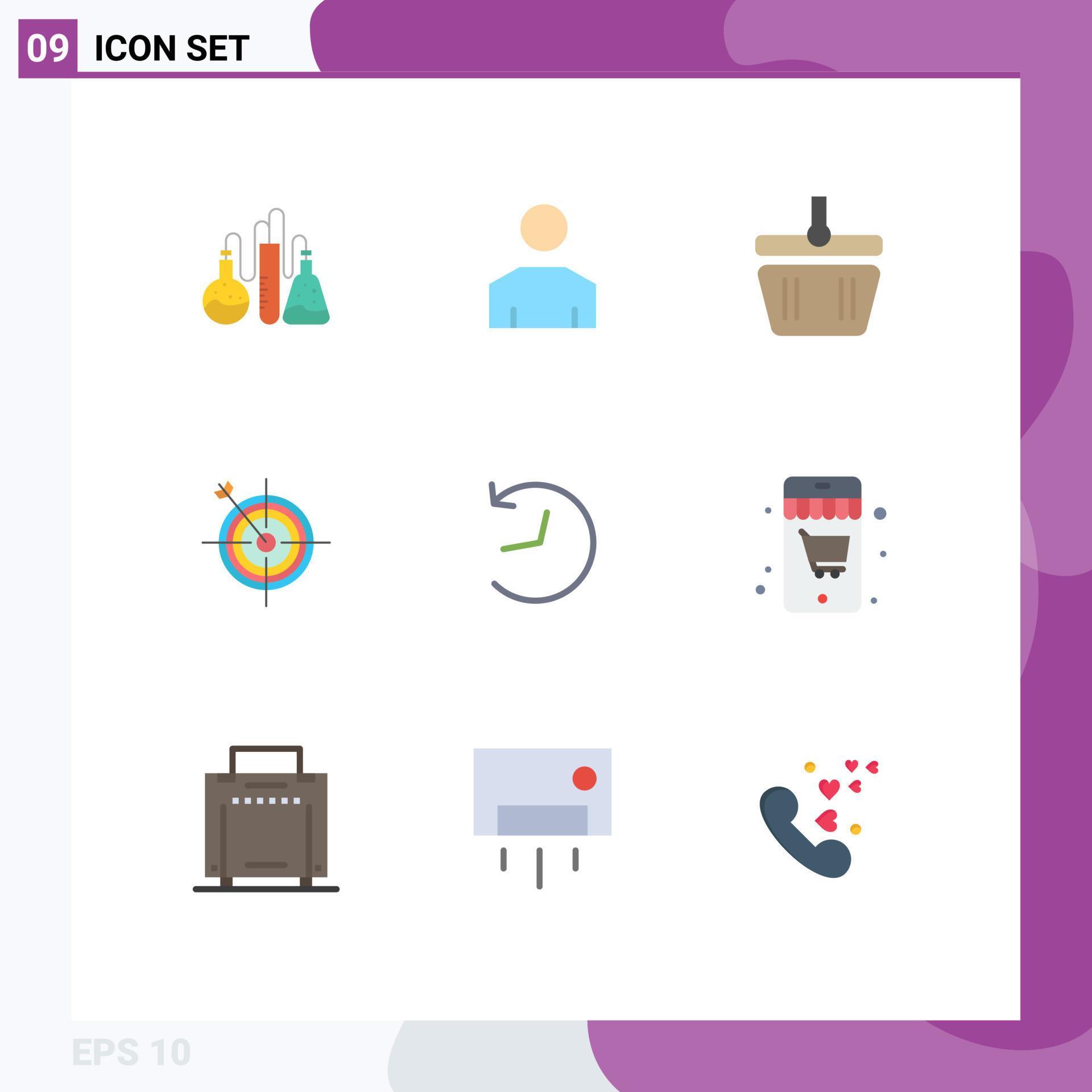 Mobile Interface Flat Color Set of 9 Pictograms of twitter arrow basket dart focus Editable Vector Design Elements Stock Free