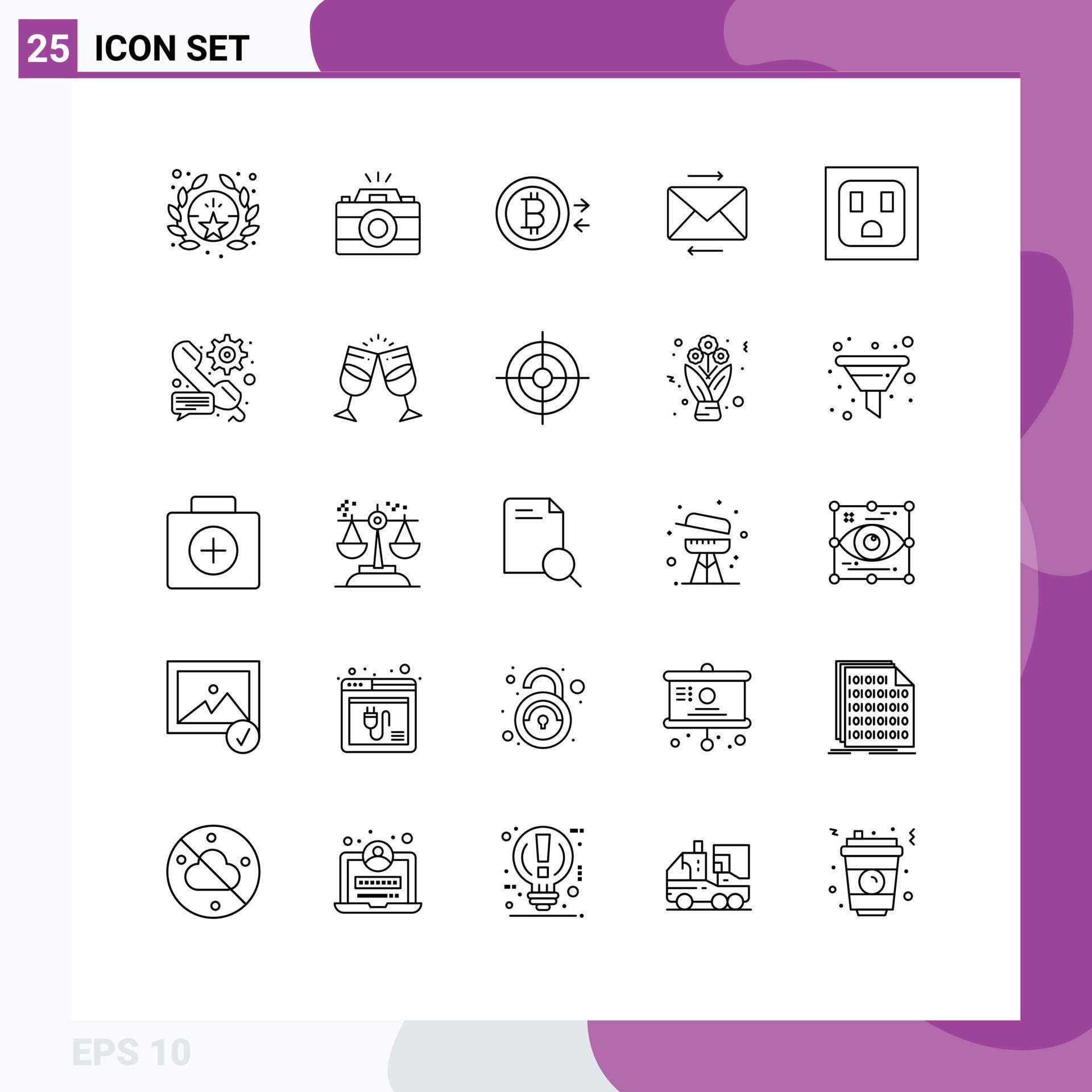 Modern Set of 25 Lines and symbols such as preference call convert socket arrow Editable Vector Design Elements Stock Free