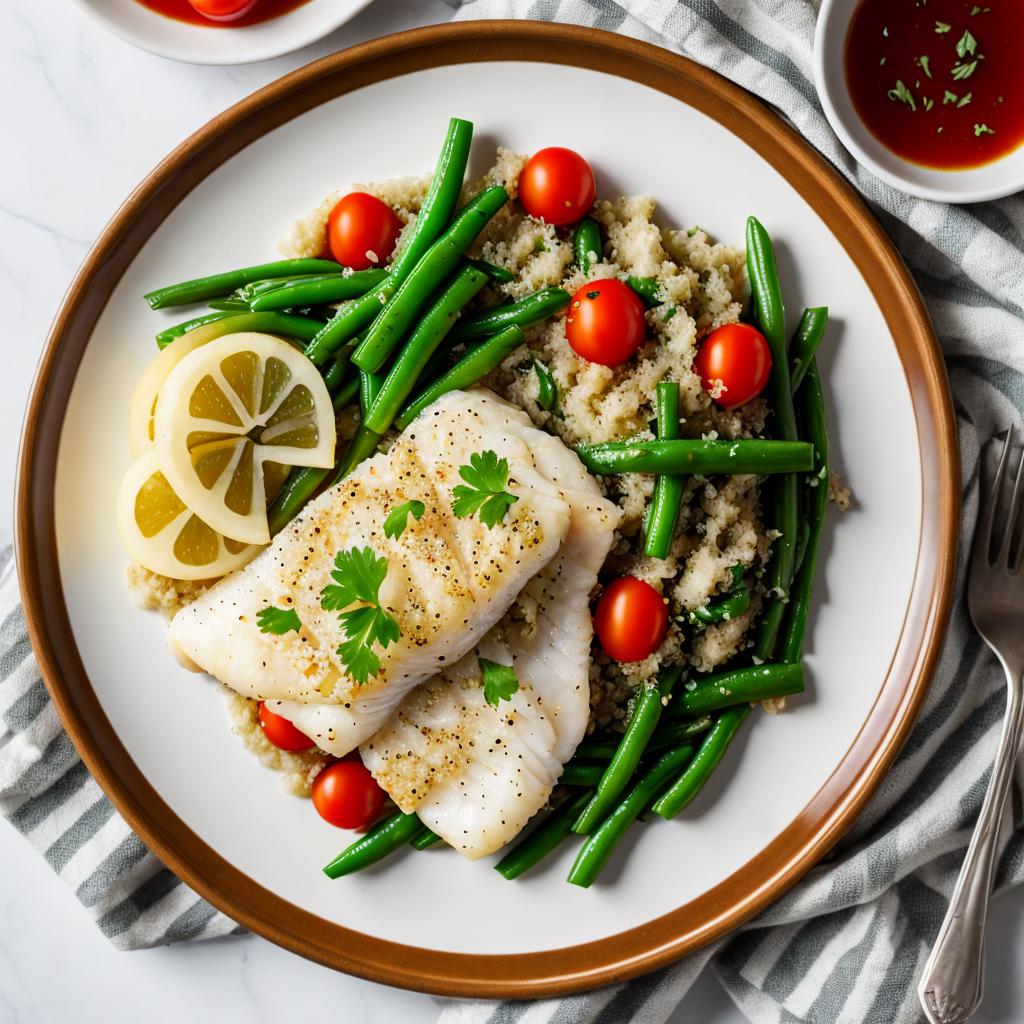 Steamed cod and quinoa by @ai_generated