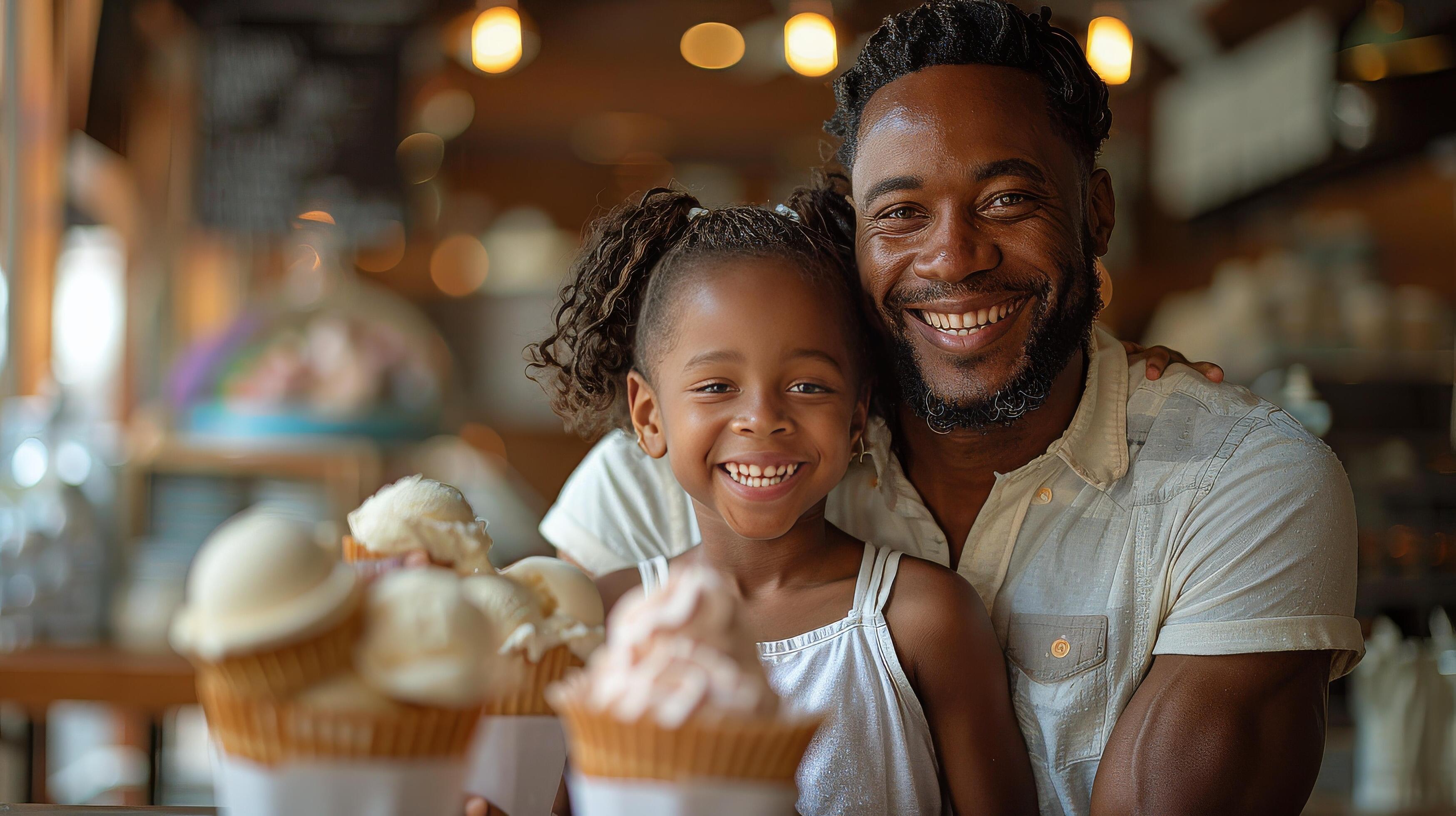 AI generated A heartwarming scene of a family sharing a tub of ice cream Stock Free