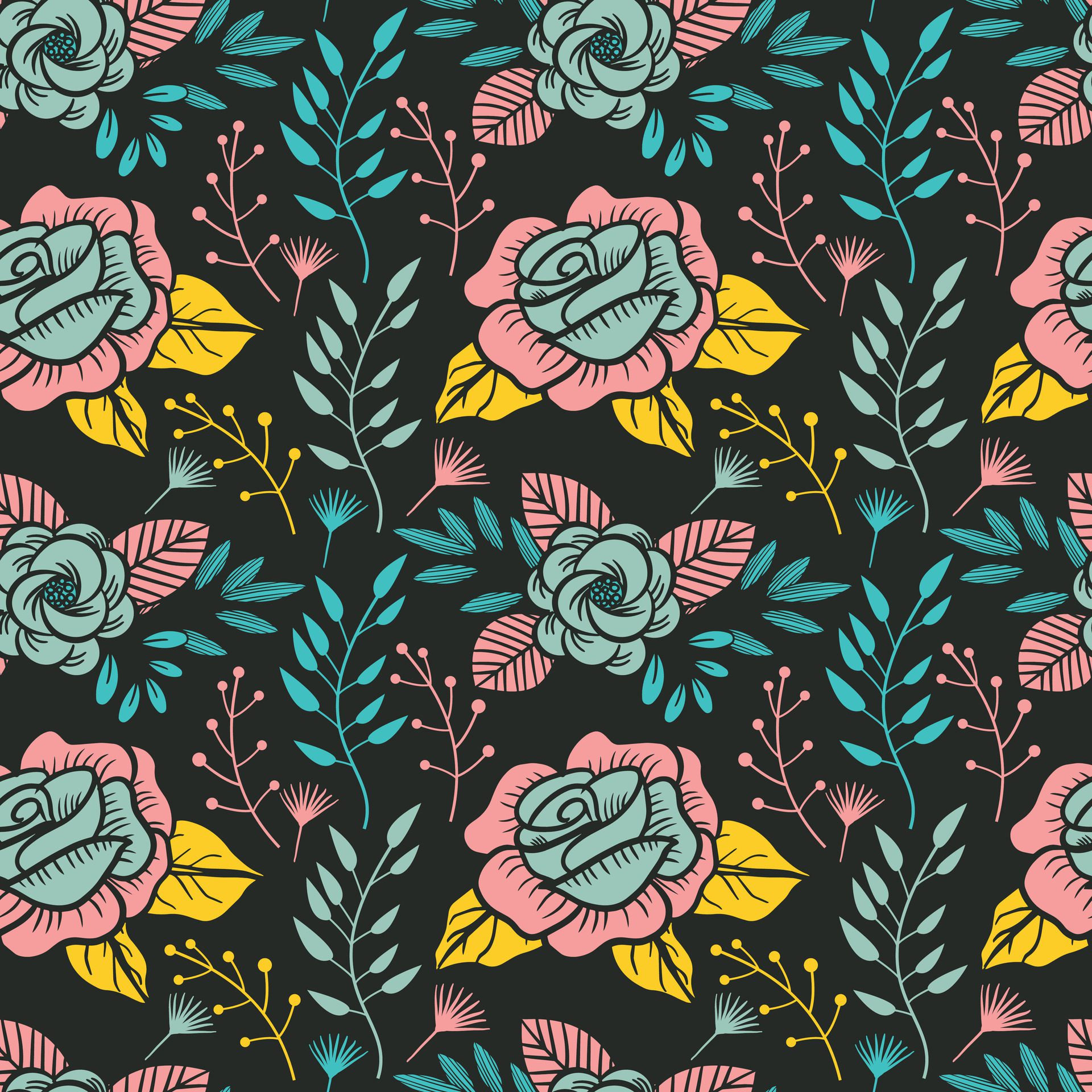 Elegant Botanical Roses Summer Floral Pattern Free Vector