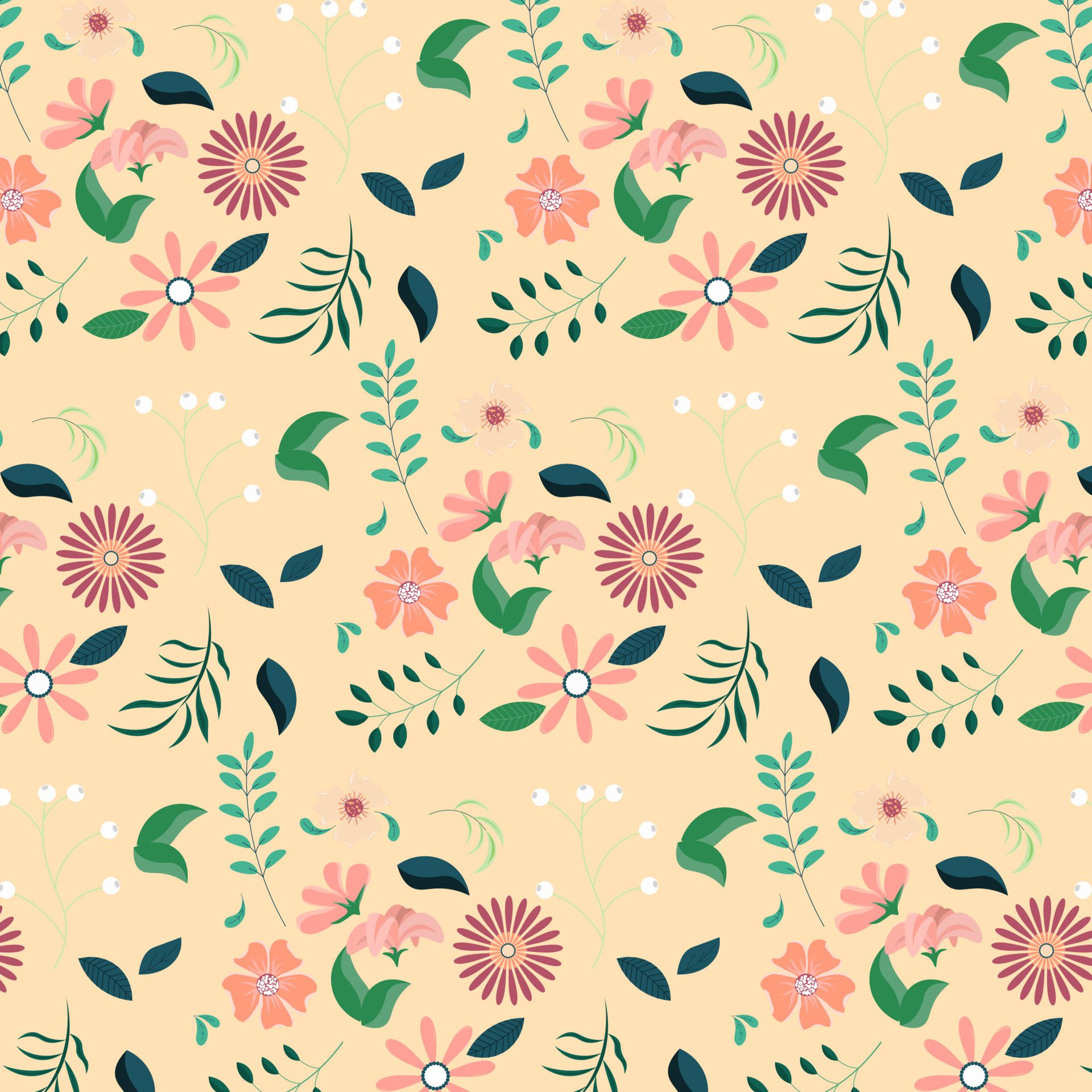 Abstract flat hand draw floral pattern background. Vector. Free Vector