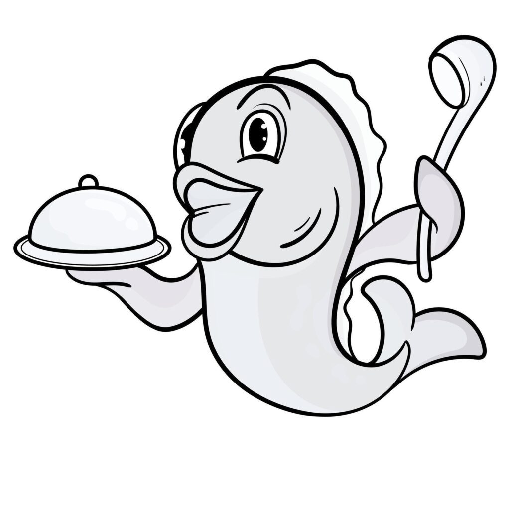 Cute Fish Line Cartoon Illustration. Animal Food Icon Concept Isolated. Flat Cartoon Style coloring page Stock Free