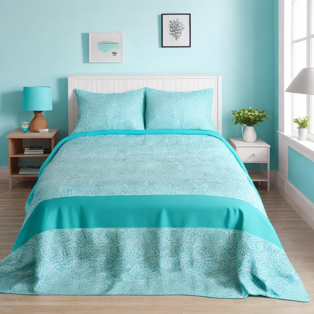 Cyan Bed cover by by @ai_generated