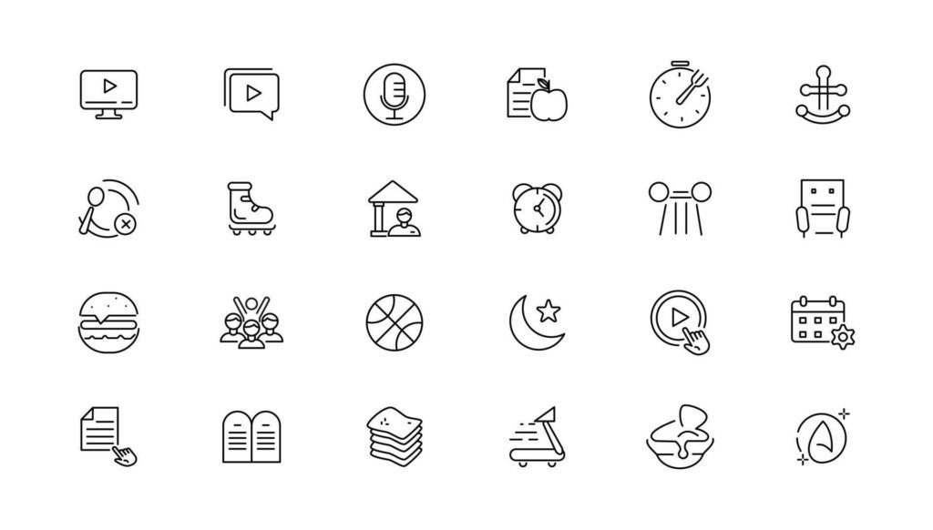 Hobby and recreation linear icons collection.Set of thin line web icon set, simple outline icons collection, Pixel Perfect icons, Stock Free