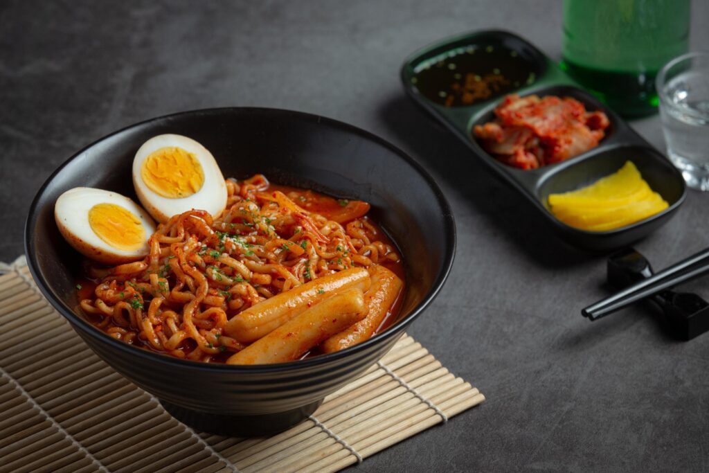 Korean instant noodle and tteokbokki in korean spicy sauce, Ancient food Stock Free