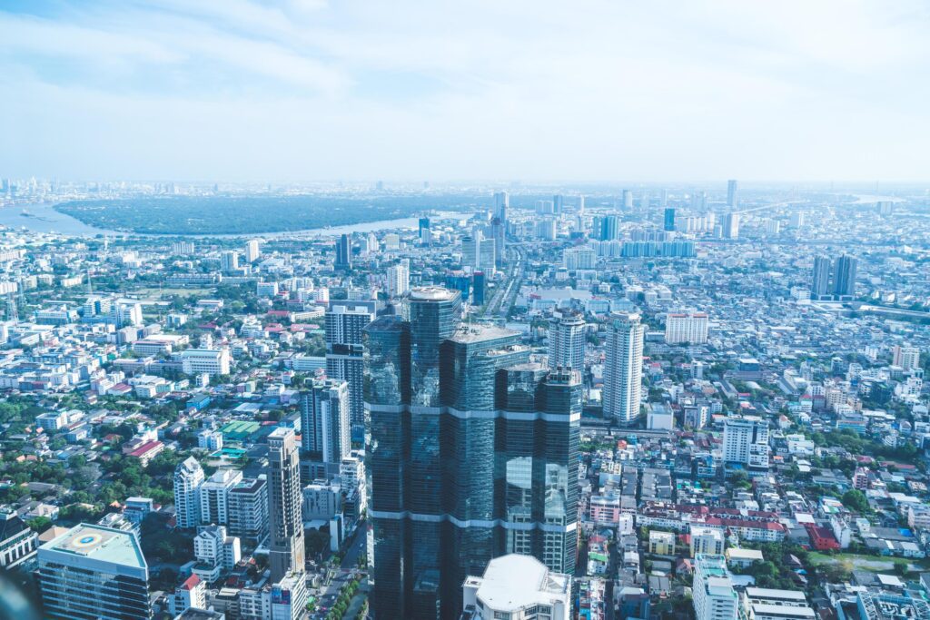 Beautiful cityscape with architecture and building in Bangkok Thailand Stock Free