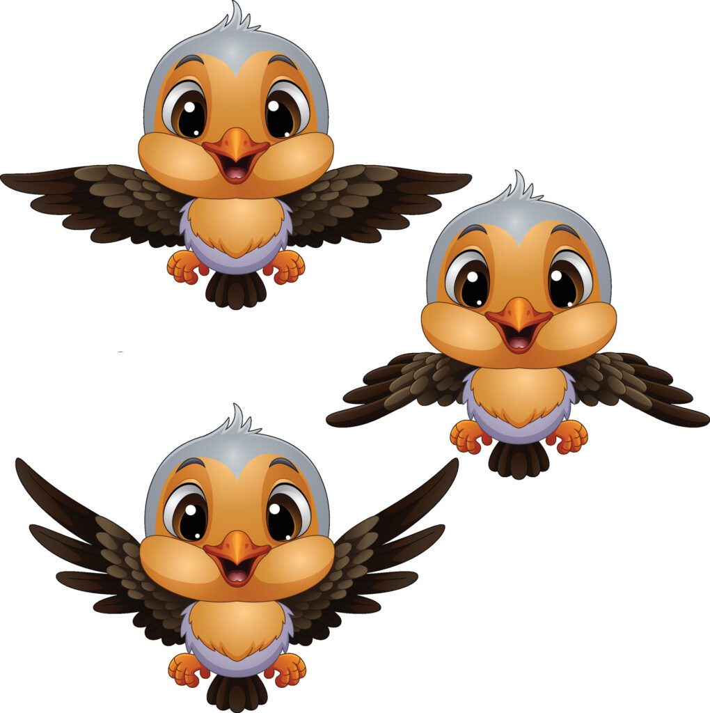 Set of cartoon robin bird on white background Free Vector