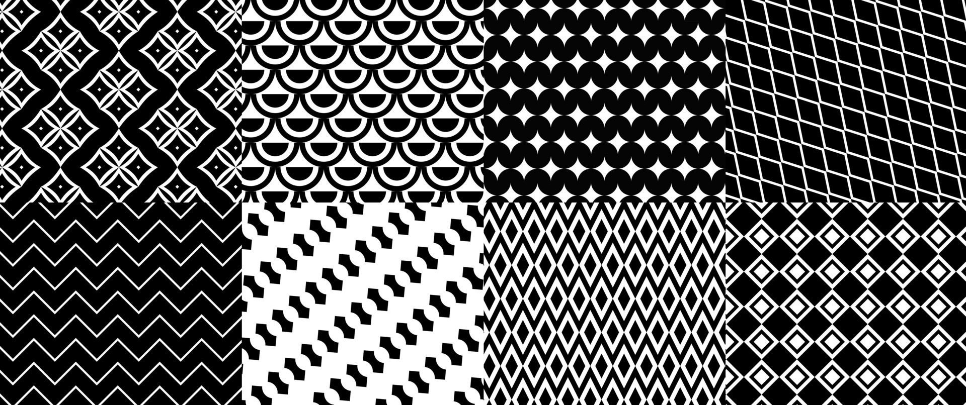 Collection of Geometric Background – Seamless Patterns – Vector Illustration – Black and White Patterns Free Vector