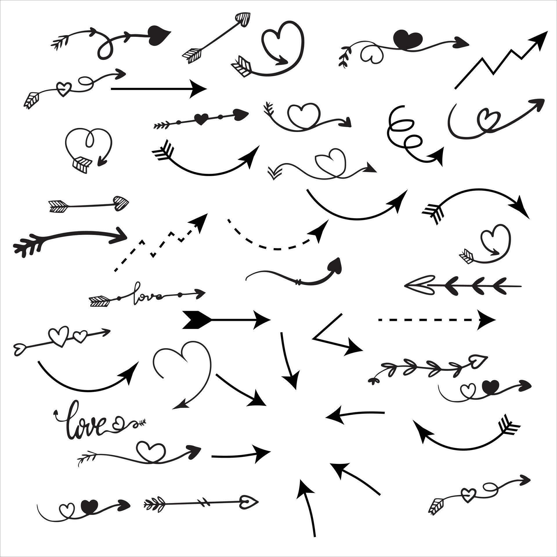 Doodle arrow set, collection of hand drawn elements Stock Free