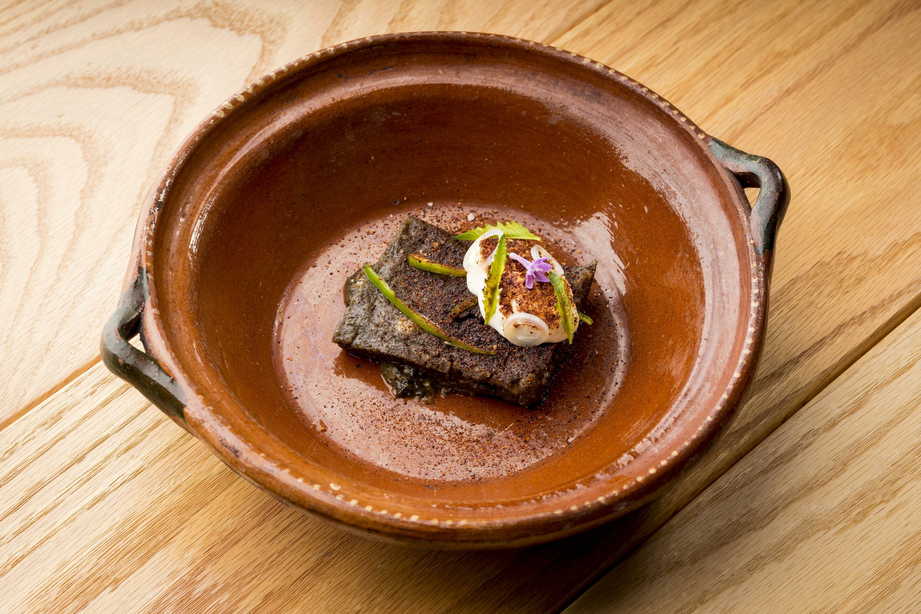 Tamale served on clay plate – traditional Mexican food from Yucatan Stock Free