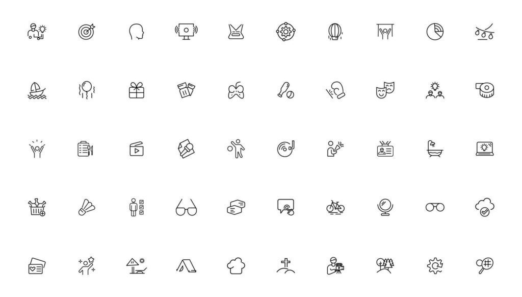 Hobby and recreation linear icons collection.Set of thin line web icon set, simple outline icons collection, Pixel Perfect icons, Stock Free