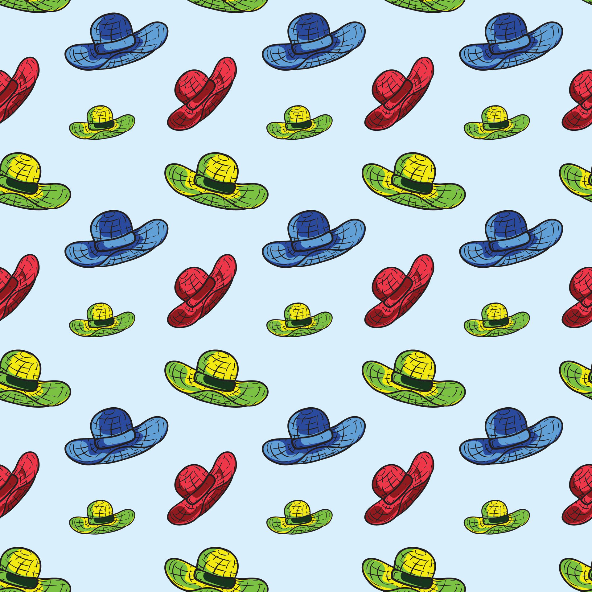 Red and green beach hats seamless pattern Free Vector