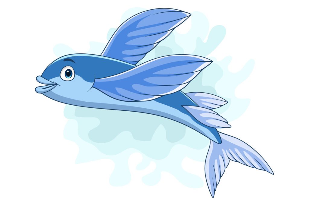 Cartoon flying fish on white background Free Vector