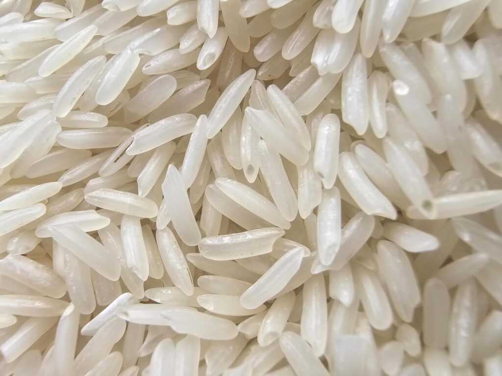 Closeup, jasmine rice grain background Stock Free