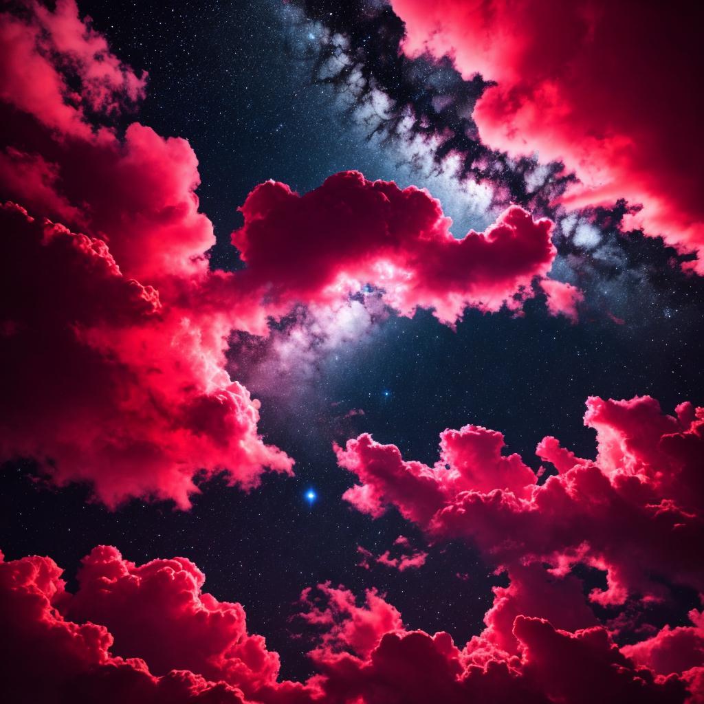 Neon red clouds in by @ai_generated