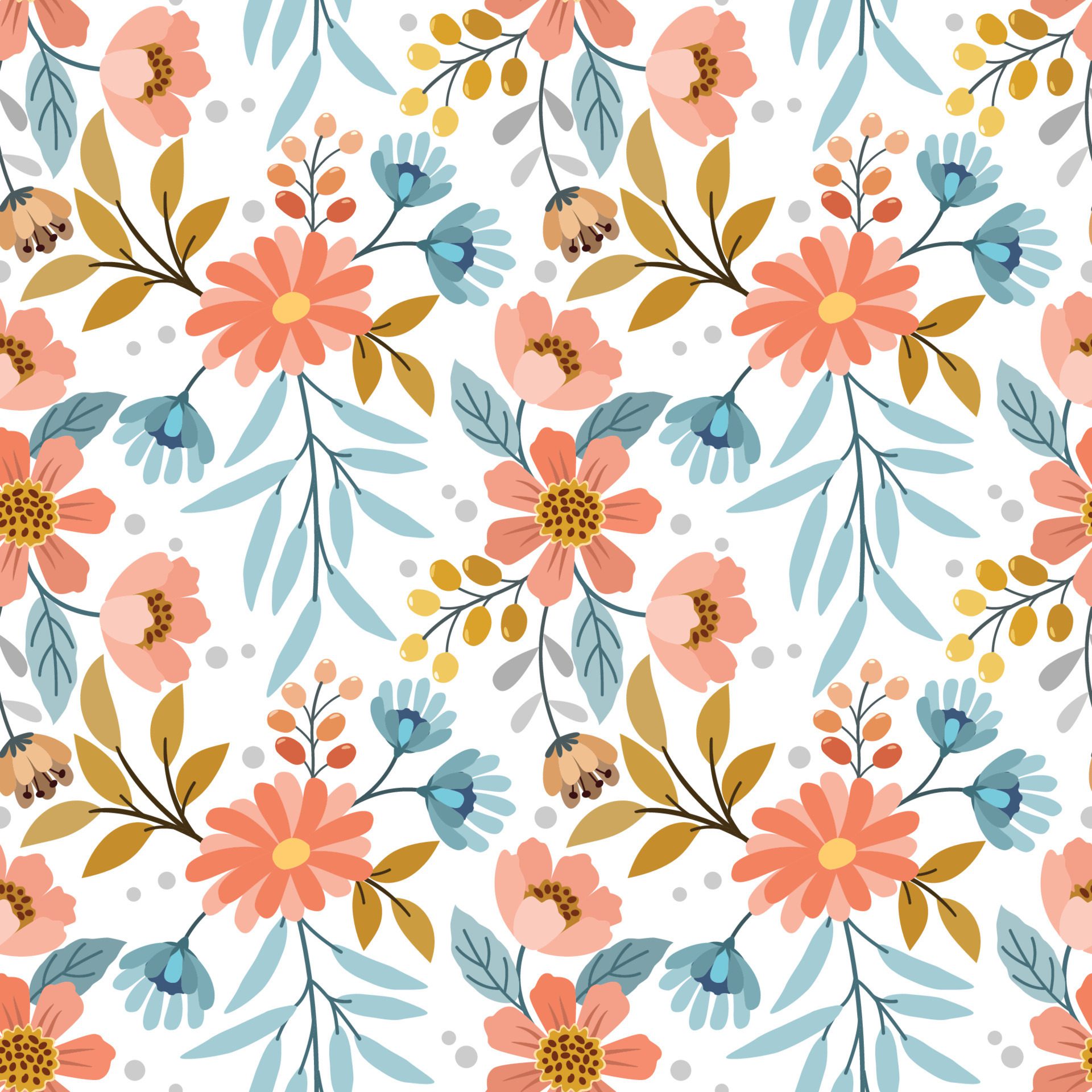 Colorful hand draw flowers seamless pattern Free Vector