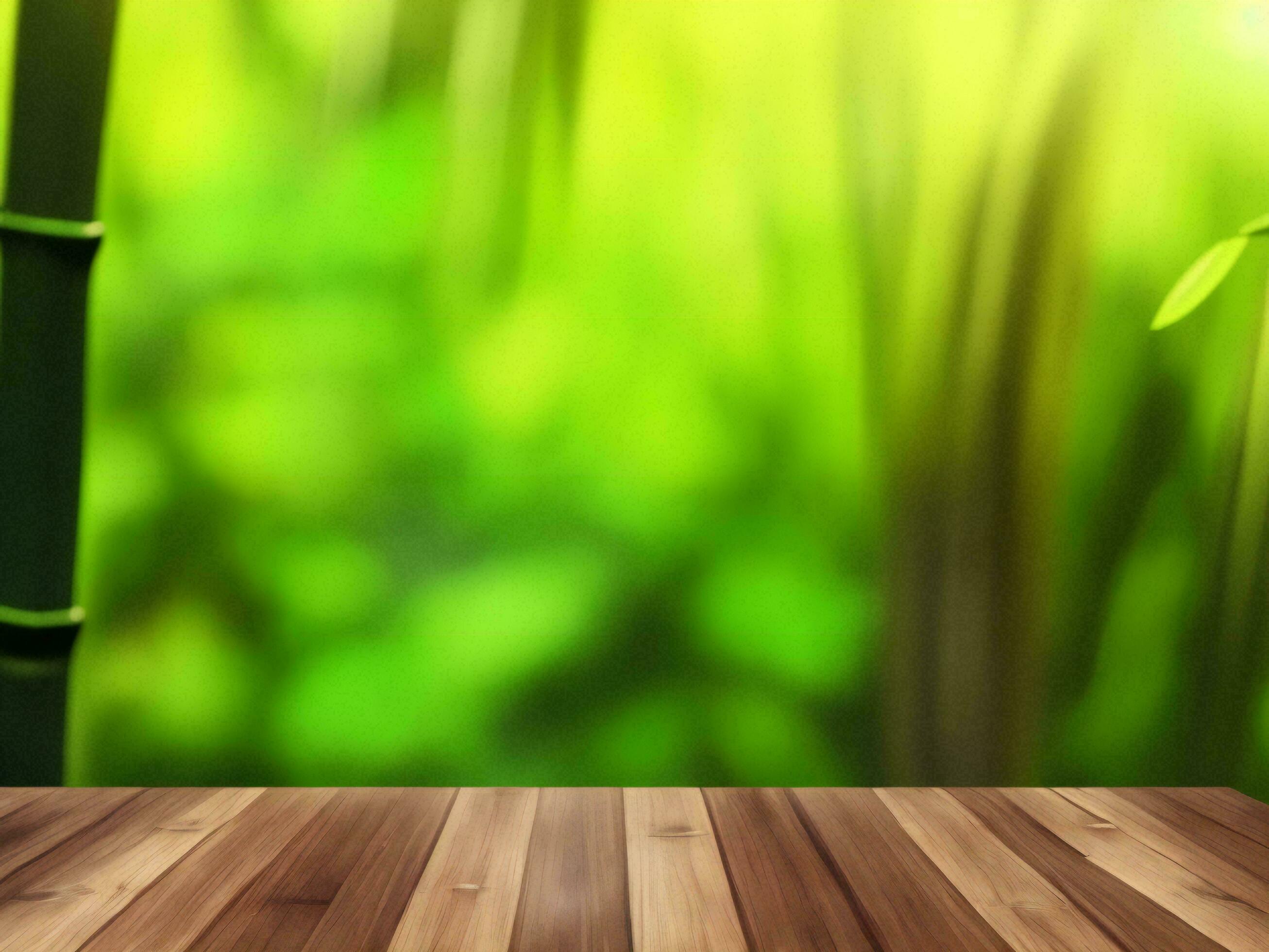 Wooden table on bamboo plant background ai generated Stock Free