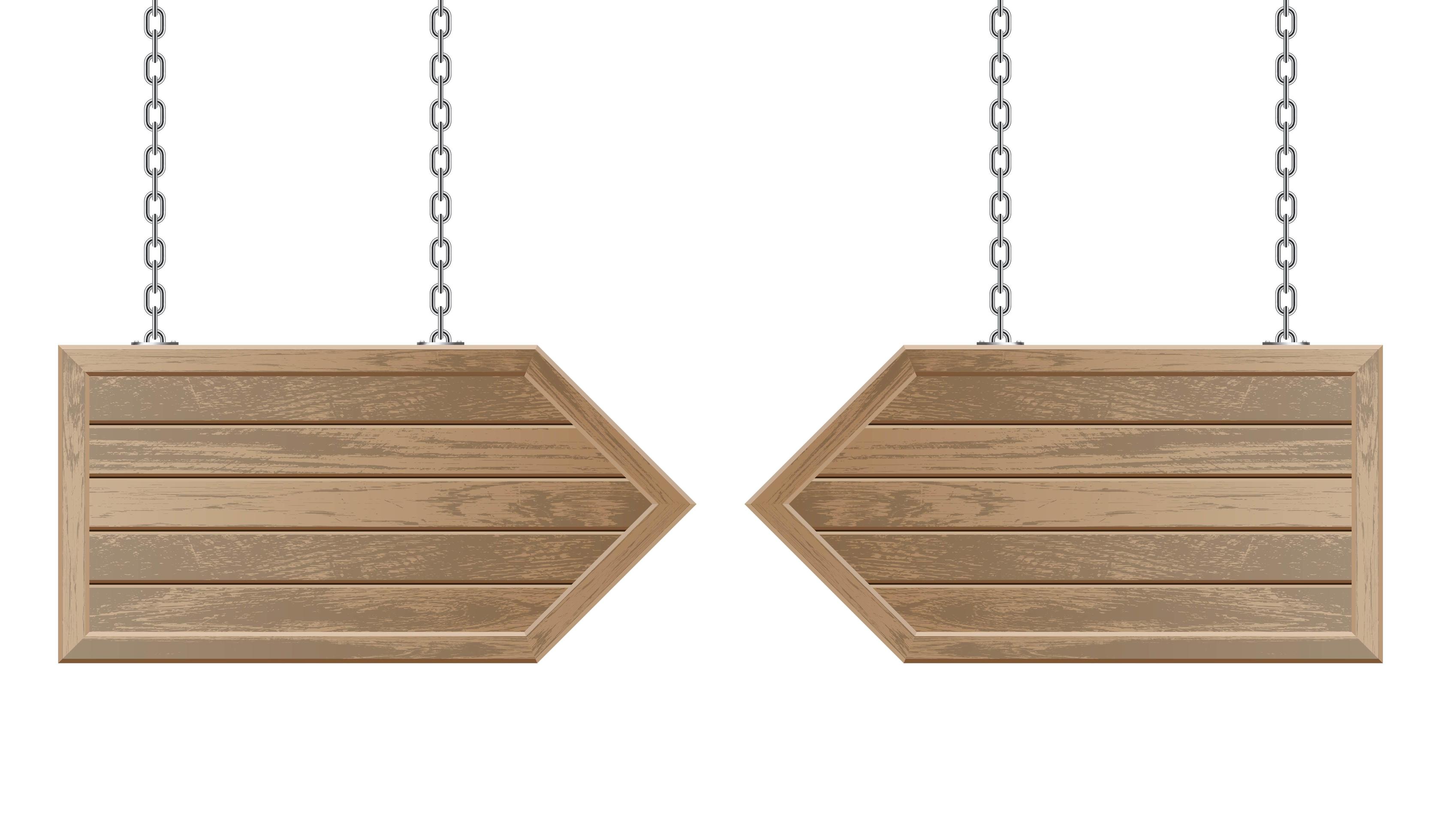 Wooden arrow boards hanging from steel chains Stock Free