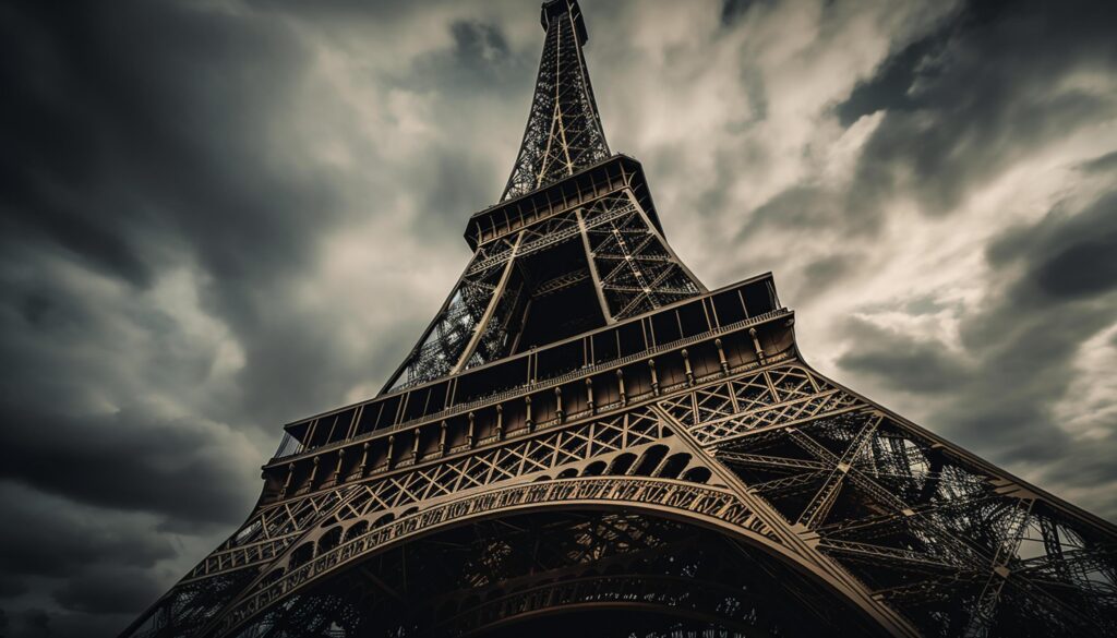 Paris’ iconic Eiffel Tower, majestic symbol, Parisian romance generated by AI Stock Free