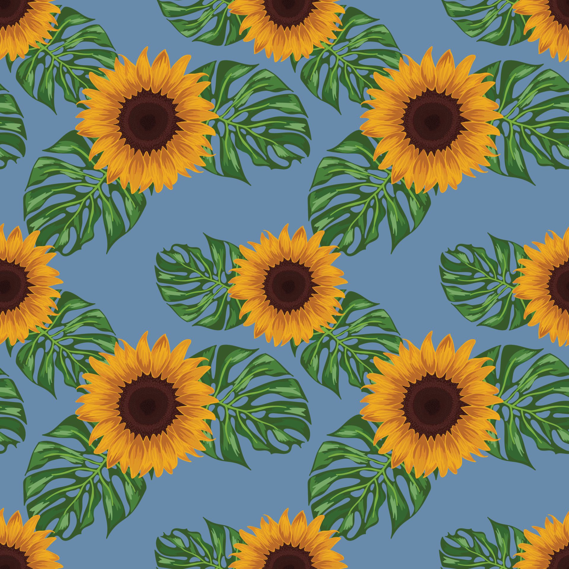 sunflower and leaves seamless pattern design vector design Free Vector