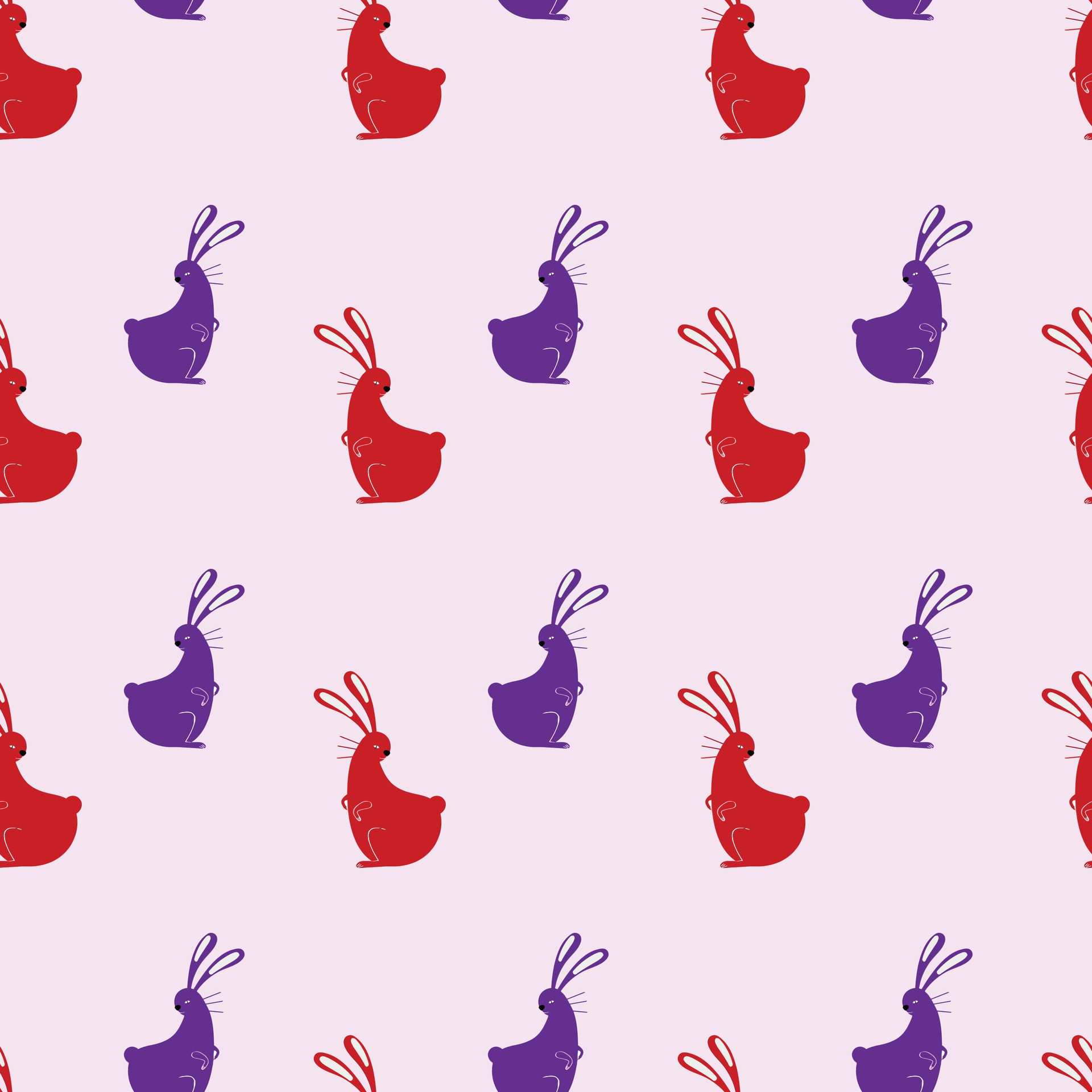 Bouncing Bunnies Purple Seamless Pattern Design Free Vector