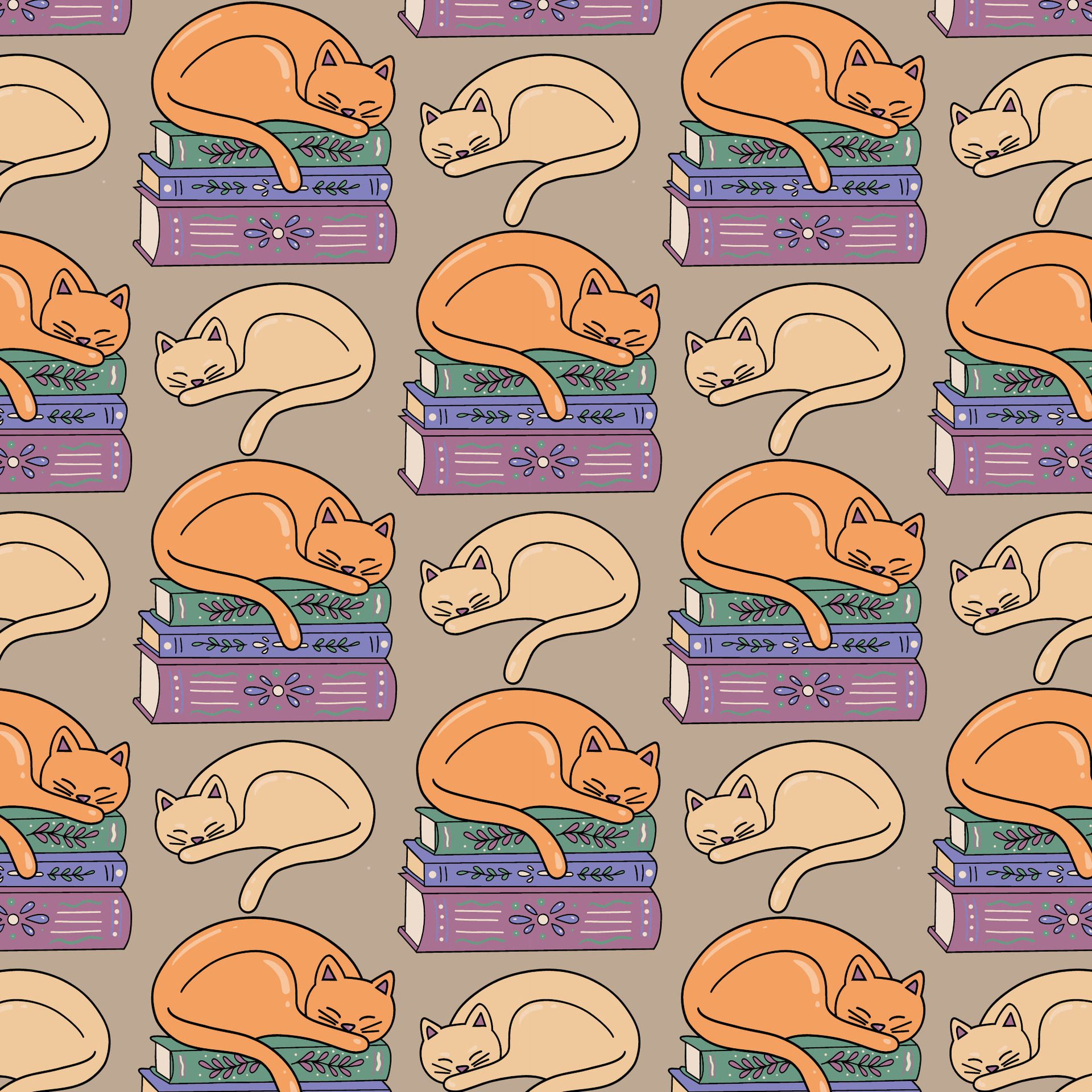 Seamless pattern lazy cat, illustration Free Vector