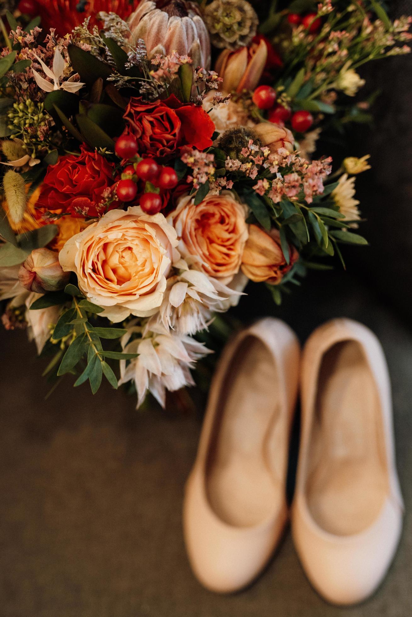 Bridal bouquet in red autumn shades dried flowers Stock Free