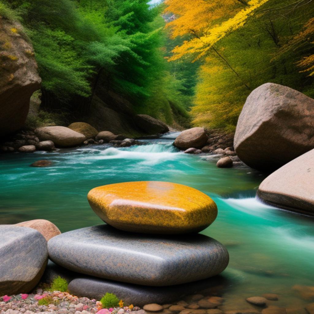 Colorful stone near river by @ai_generated