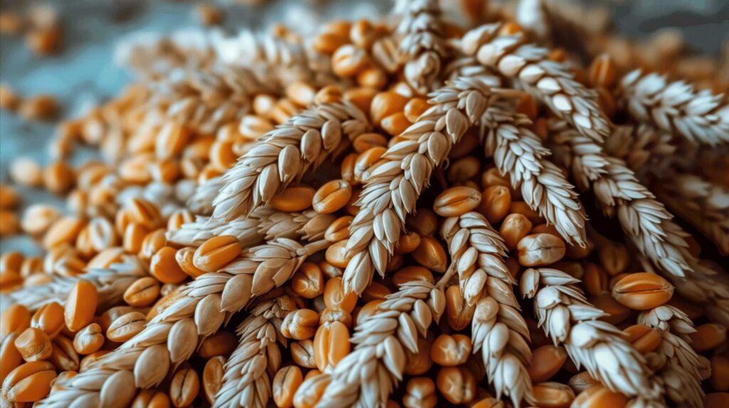 Close up of a bunch of wheat ears. Generative AI Free Photo