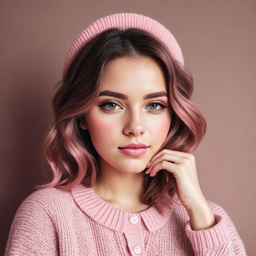 Pink portrait, trendy details, by @ai_generated