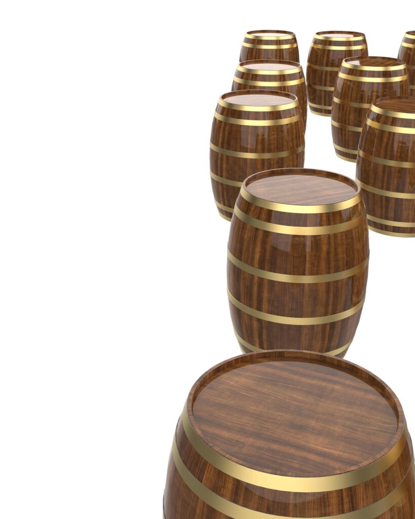 Whiskey barrel close-up scene isolated on background. 3d rendering – illustration Stock Free